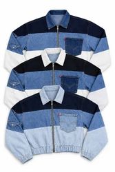 CR2043 Upcycled Color-Block Denim Zip Jacket