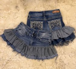 Upcycled Y2K Denim Ruffle Mini Skirt