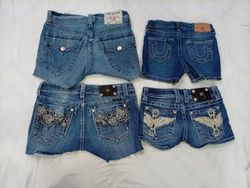 CR10418 Upcycled Mix Branded Mini Denim Shorts