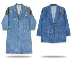 (FV-2805) Vintage Embroidered Denim Coat Wholesale..