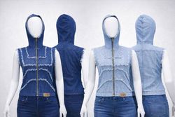 CR2033 pcycled Raw Edge Denim Hooded Ves..