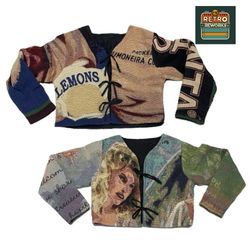 Upcycled Front Tie Tapestry Jacket