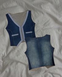 Upcycled Denim Contrast Trim Vest