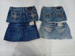 CR10582 Upcycled Mix Branded Mini Denim Skirts