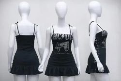 CR01931 Upcycled Rock Graphic Ruffle Mini Dresses