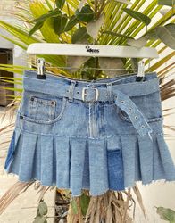 Upcycled Y2k Denim Pleated Skirt