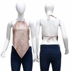 CR2015 UPCYCLED BEADED HALTER HANDKERCHIEF TOP