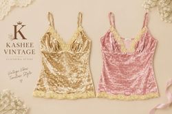 Velvet Lace Trim Camisoles and Corset Tops