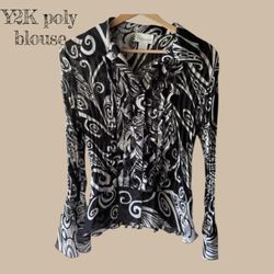 Y2K printed poly blouse