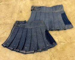 Upcycled Metal-Embellished Pleated Denim Mini Skit