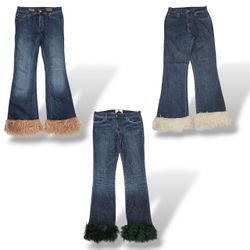 UPCYCLED Flare Jeans with Fur Trim