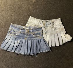Upcycled Y2K Denim Pleated Mini Skirt
