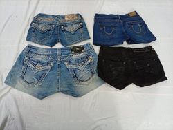 CR10895 Upcycled Mix-Branded Mini Denim Shorts