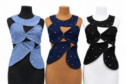 CR2040 Upcycled Abstract Denim Cutout Corset Top