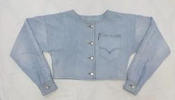CR02237 Upcycled Levi's Collarless Cropped Denim J..