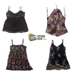 Printed and Sequin Lace Trim Camisole Tops