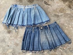 Upcycled Denim Pleated Micro Mini Skirt