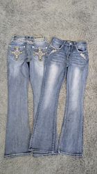 **Y2K Embellished Flare Jeans – 2000s Statement De..