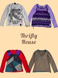 Y2K Graphic Print Long Sleeve Tops(TH/677)