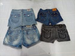 CR10564 Upcycled Mix Branded Mini Denim Shorts