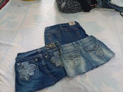 CR11347 Upcycled Mix-Branded Mini Denim Skirts