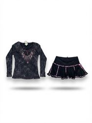 (FV-2262)     Y2K Goth Fairy Grunge Skirt & Top Mi..