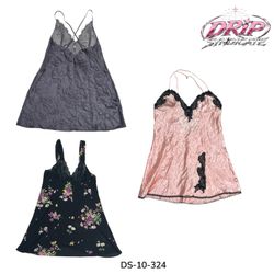 Robes nuisette en satin Y2K à bordure en dentelle ..
