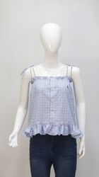 CR2203 Upcycled Polo Check Ruffle Cami Top