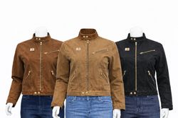 CR1382 Upcycled Denim Moto Zip Jacket