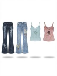 (FV-2512)     Y2K Denim & Cami Bundle – Embellishe..