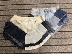 Upcycled Denim Multi Layered Pleated Mini Skirt