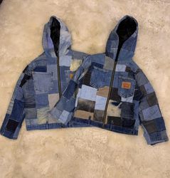 Upcycled Y2K Denim Patchwork Baggy Style Hooded Ja..