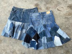 Jupe midi en patchwork de denim upcyclé