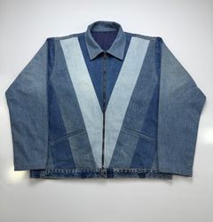 Aufbereitete V-Muster Patchwork-Jeansjacke