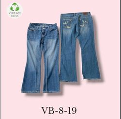 Y2K Vintage Jeans en flammé brodés de couleur clai..