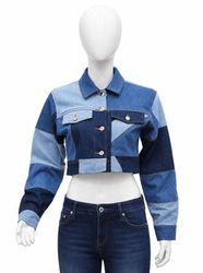 CR2308 Vestes en jean courtes patchwork bicolores ..