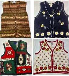 Y2K Vintage Embroidered Knit Sweater Vest Bundle V..
