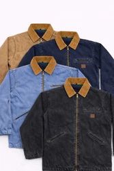 CR01206 Upcycled Carhartt Corduroy Collar Denim Ja..