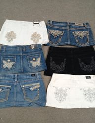Ladies Upcycled Y2K Embellished Denim Micro Mini S..
