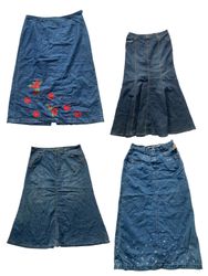 Vintage Y2K Denim Maxi Skirts – Embroidered & Deta..