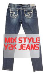 Y2K Jeans Mix Style Flared Low Waist Skinny Baggy ..