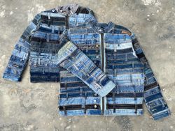 Upcycled Denim Jeans Belts Detailing Jacket