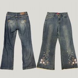 Y2K Bootcut Flared Embellished Embroidered Jeans (..