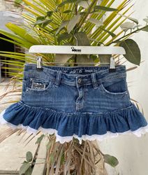 Upcycled Y2k Denim Ruffle Micro Mini Skirt