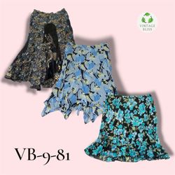 Y2K Vintage Blue Floral Printed Poly Skirt Wholesa..