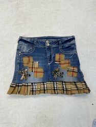 Upcycle Y2k Denim Skirt With Burberry Style Patch ..