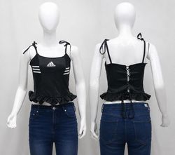 CR01829 Upcycled Adidas Lace-Up Peplum Camisole To..