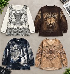 Women's Y2K Graphic and Baroque Print Tops 824/02