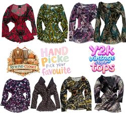Y2k and Vintage style Printed Blouses