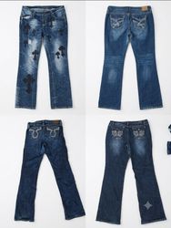 Vintage Y2K Cross Patch & Embellished Denim Jeans ..